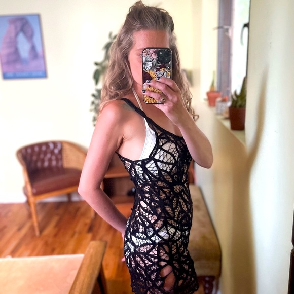 Free People Intimately Black Mini Lace Dress Intimates Swimsuit Cover Size XS - Picture 2 of 14